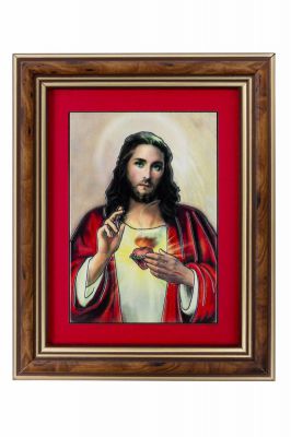 Obrazek Serce Jezusa - Ceramika drewniana w ramce