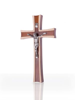 Krzyż z drewna bukowego taliowany, dwukolorowy - 22 cm.