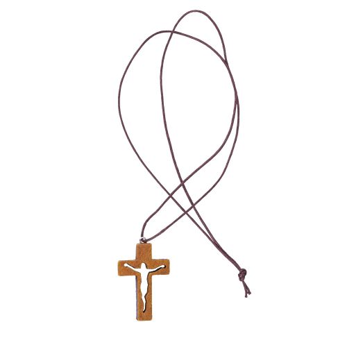 Naszyjnik - krzyżyk - Korpus Jezusa Chrystusa - drewno - sznurek woskowany