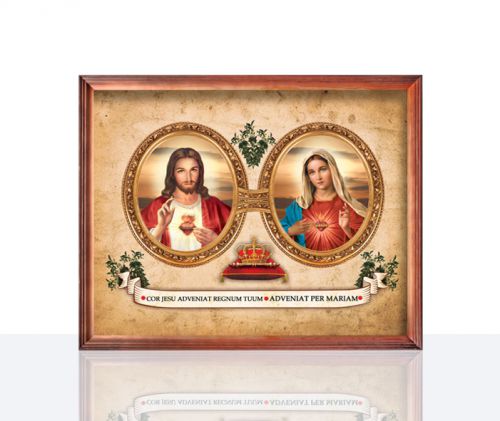 Obraz Serce Jezusa i Serce Maryi - drewniana rama