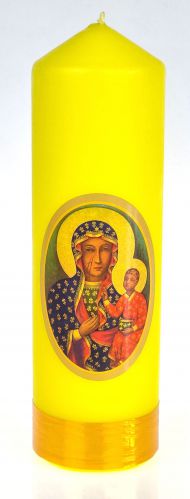 Świeca z naklejką - Matka Boża Częstochowska 16 x 5 cm.