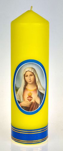 Świeca z naklejką - Serce Maryi 16 x 5 cm.