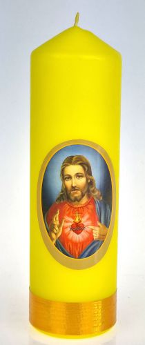 Świeca z naklejką - Serce Jezusa 16 x 5 cm.