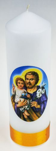 Świeca z naklejką - Święty Józef 16 x 5 cm.